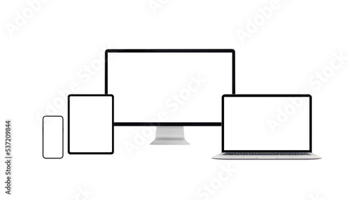 Computer displays and mobile devices isolated mockup for responsive design promotion. PNG transparent