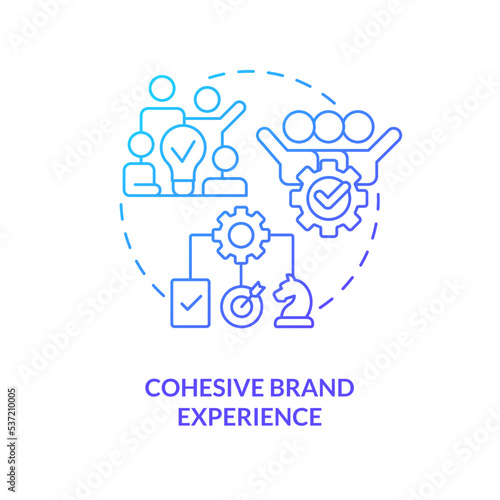 Cohesive brand experience blue gradient concept icon. Collect data. Way to develop product longevity abstract idea thin line illustration. Isolated outline drawing. Myriad Pro-Bold font used