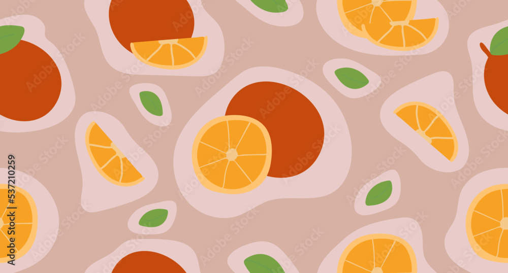 Seamless pattern oranges fruits, whole, halves, slices and leaves. Collection of colorful sketches of citrus fruits. Vegetables drawn by hand. Vector illustration. Seamless pattern oranges fruits, whole, halves, slices and leaves. Collection of colorful sketches of citrus fruits. Vegetables drawn by hand. Vector illustration.