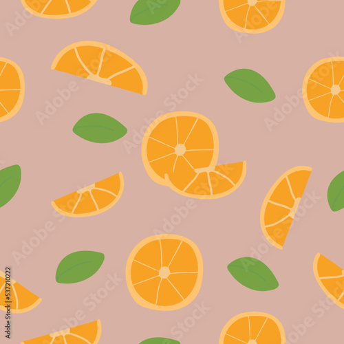 Orange slices seamless pattern for textile and decor with delicate background and modern hand drawn artwork.