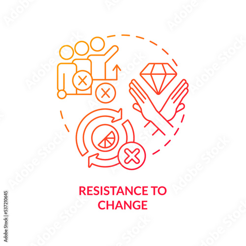 Resistance to change red gradient concept icon. Absent flexibility. Brand longevity challenge abstract idea thin line illustration. Isolated outline drawing. Myriad Pro-Bold font used