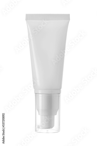 white plastic tube white dropper and clear cap for medicine or cosmetics cream, gel, skin care, toothpaste. isolated on white background