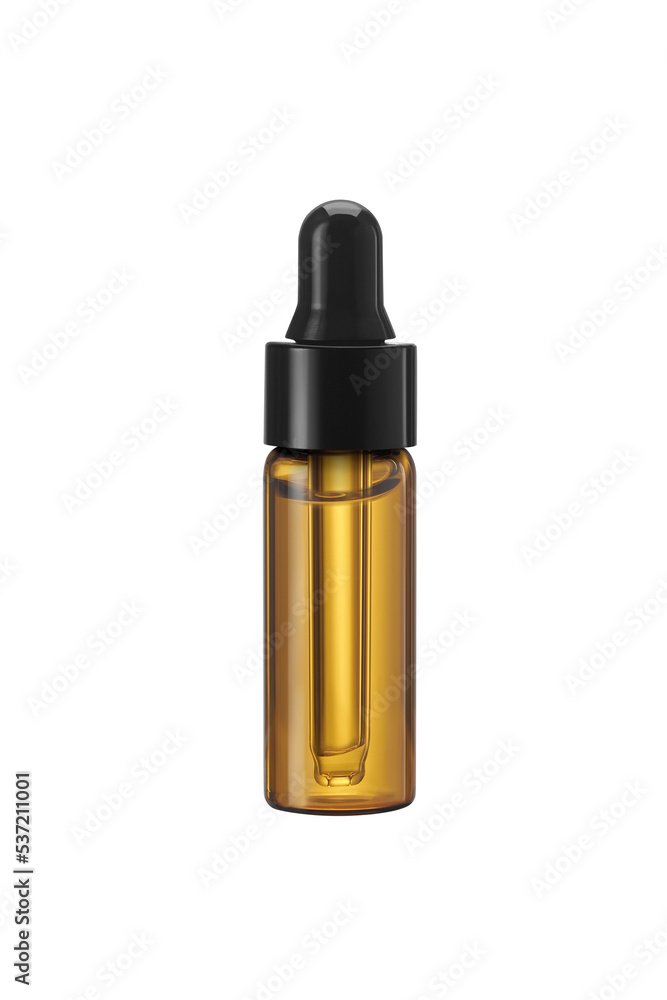 Cosmetic brown bottle with dropper close up on isolate white background Cosmetic brown bottle with dropper close up on isolate white background