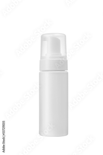 Plastic white bottle with pump dropper for medicine or cosmetics cream, gel, skin care, liquid soap, shampoo and lotion, isolated on white background