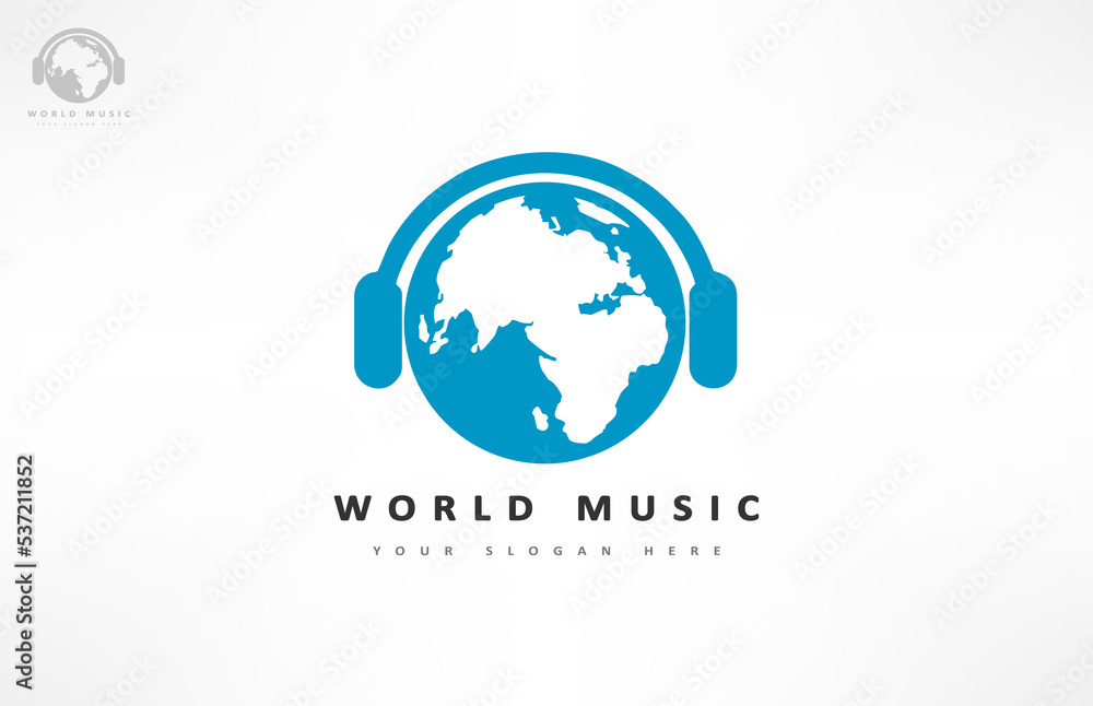 Earth with headphones logo vector Earth with headphones logo vector