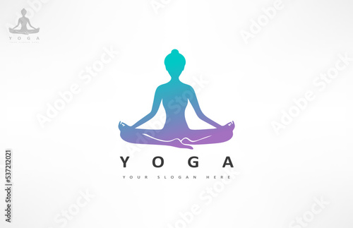 Woman in the lotus position meditation pose logo. Yoga design.