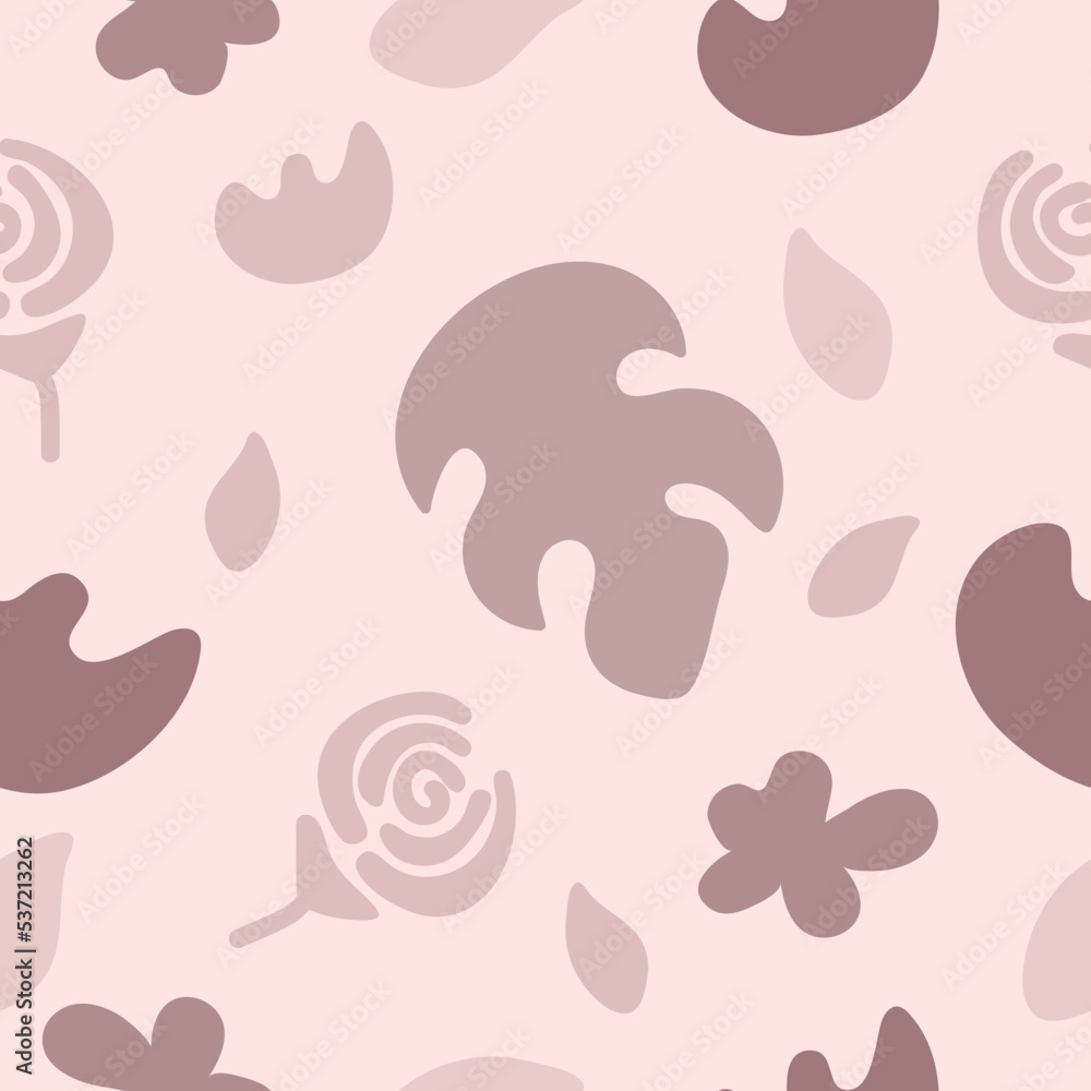 Seamless hand drawn pattern. Abstract modern monochrome shapes and objects in pastel colors. Doodle design elements. Background, wallpaper, packaging, textile template.