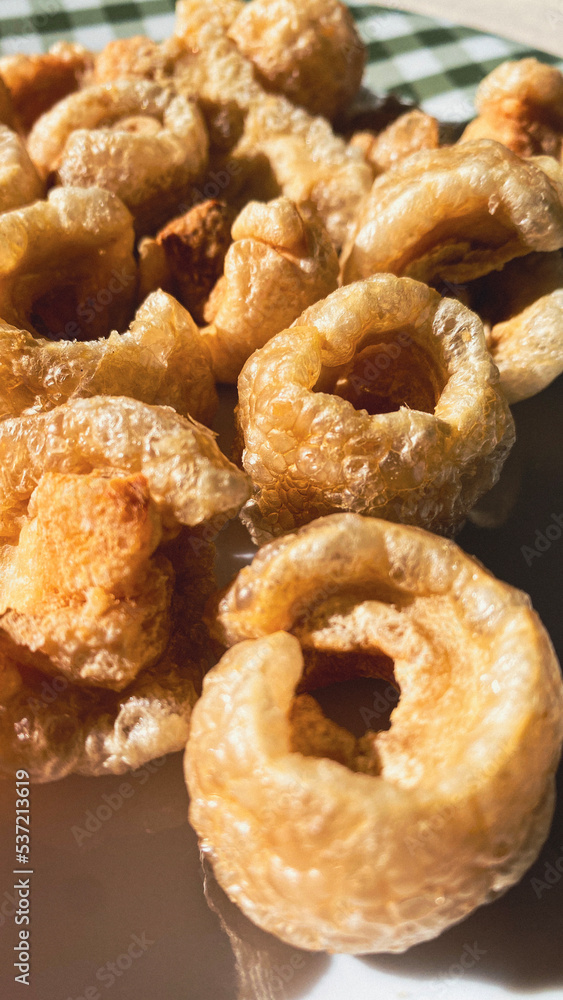Torreznos de Soria, typical pork snack from Spain, marinated and naturally cured pork meat Torreznos de Soria, typical pork snack from Spain, marinated and naturally cured pork meat