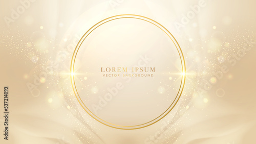 Gold circle frame elements with bokeh and glitter light effect decoration. Luxury style design background