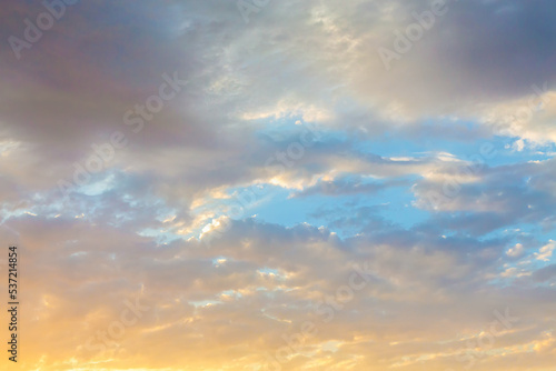 Tender and beautiful clouds at sunrise, pastel colors. Atmosphere background