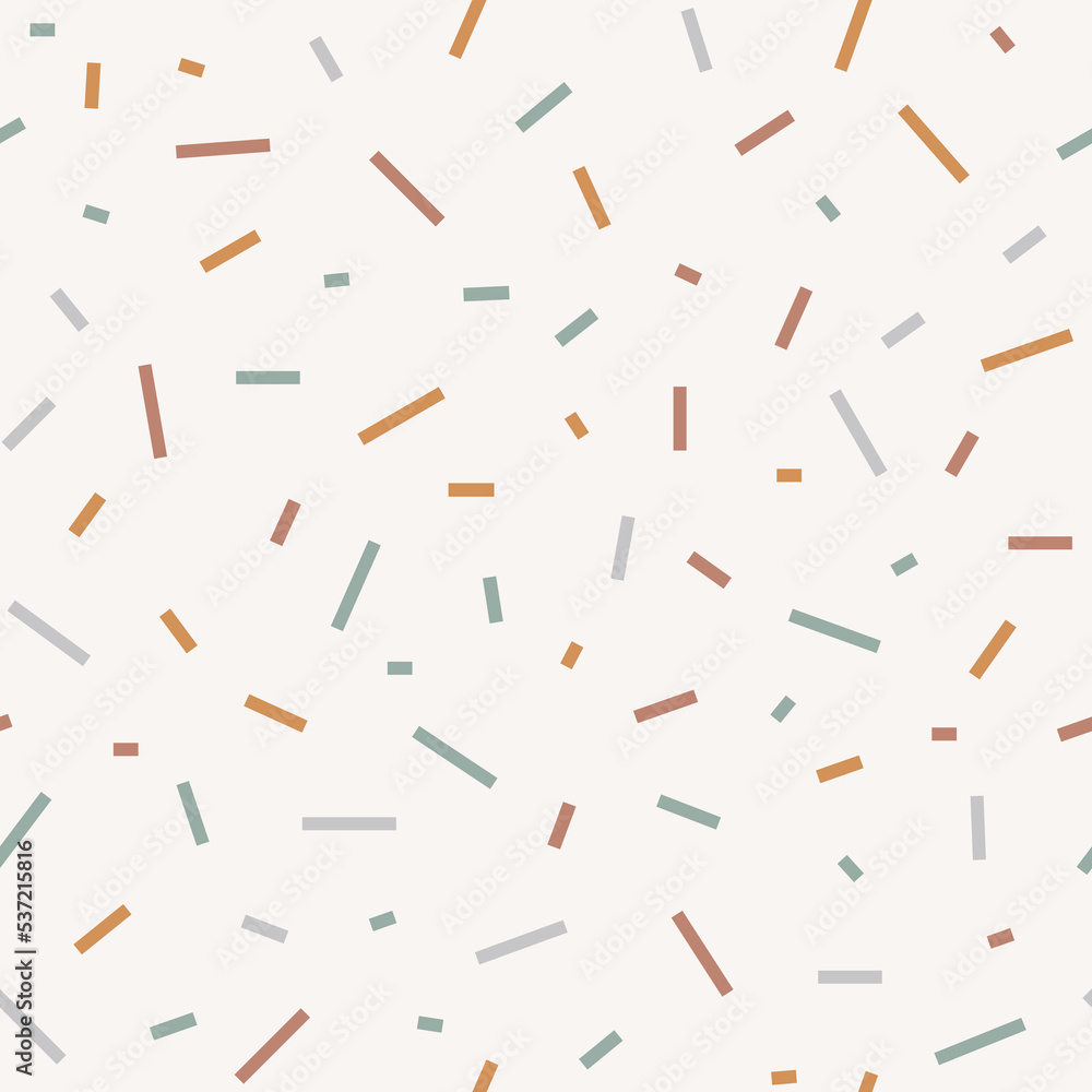 Seamless vector pattern with brown, beige and gray stripes. Modern background with chaotic Confetti. Geometry minimalistic pattern with colored lines. For textiles, wrapping paper, gift paper Seamless vector pattern with brown, beige and gray stripes. Modern background with chaotic Confetti. Geometry minimalistic pattern with colored lines. For textiles, wrapping paper, gift paper