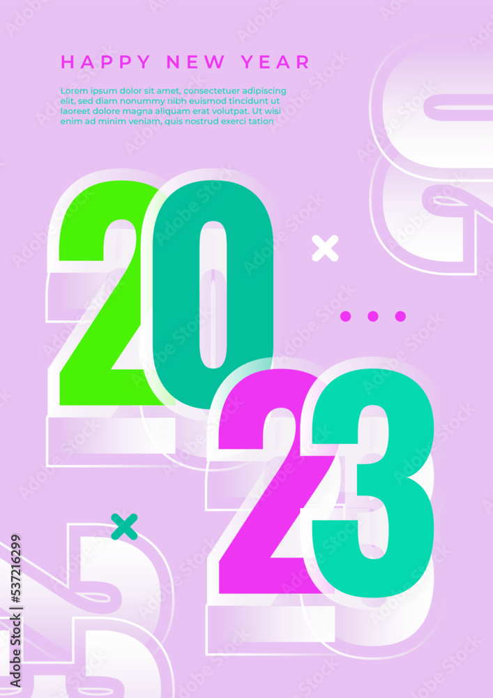 Happy new 2023 year Elegant colourful text with flat design. Minimal text template Happy new 2023 year Elegant colourful text with flat design. Minimal text template