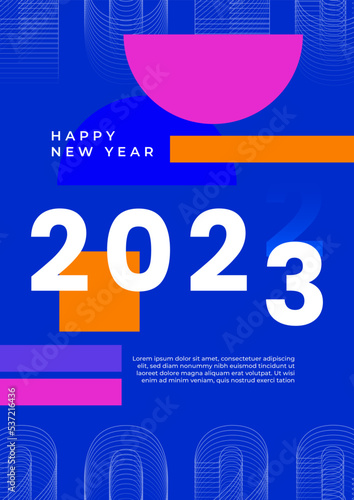 Happy new 2023 year Elegant colourful text with flat design. Minimal text template