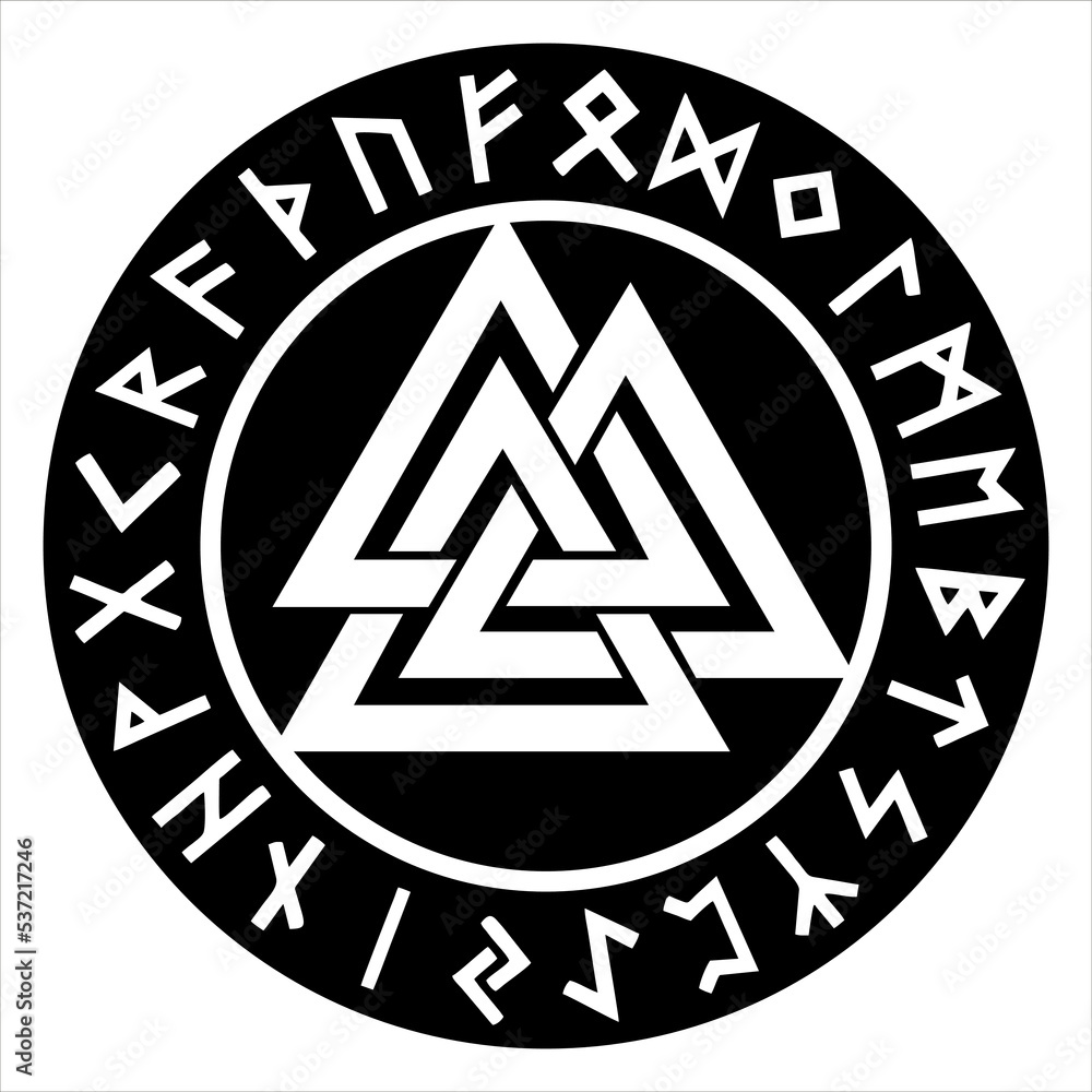 Valknut, Futhark runes, Norse mythology, Celtic symbol, vector ...