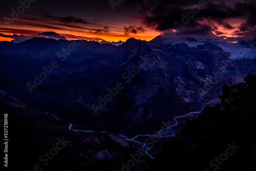 Night sunset mountains ridge silhouette landscape view