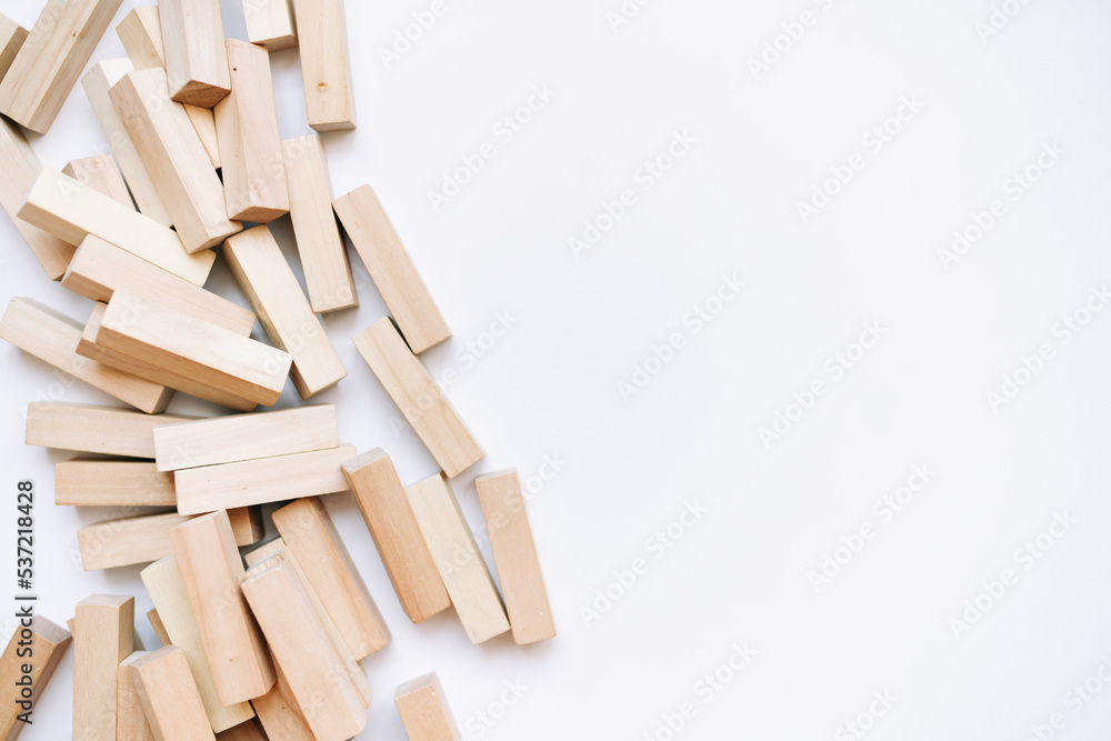 Pile of small wooden blocks for Jenga table game	