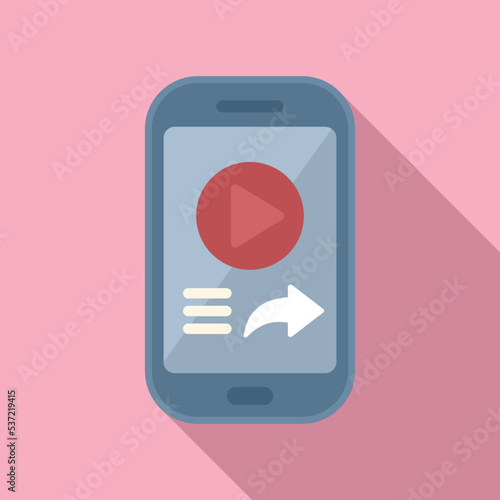 Play repost phone icon flat vector. Business page. Document mark