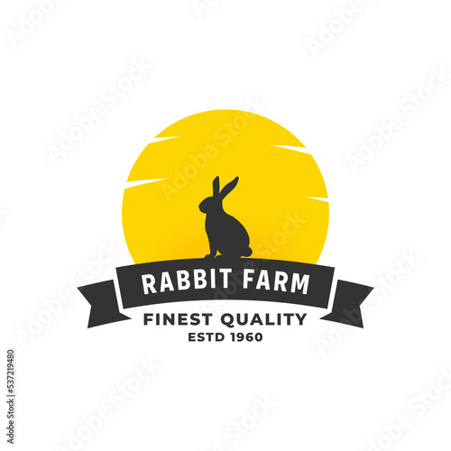 Rabbit Farm Logo Vector or Rabbit Farm Label Vector on White Background. Flat style rabbit farm logo design. Can be used for product logos from rabbit farms or company product labels.