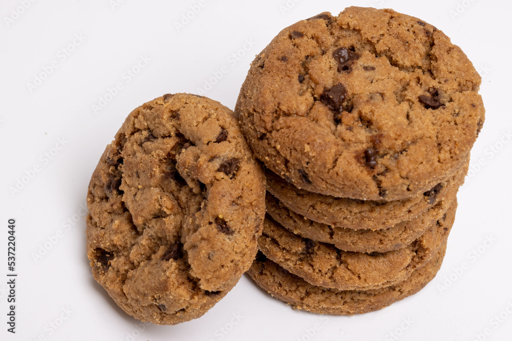 Chocolate chip cookies isolated on white background, Homemad cookies close up. High quality photo Chocolate chip cookies isolated on white background, Homemad cookies close up. High quality photo