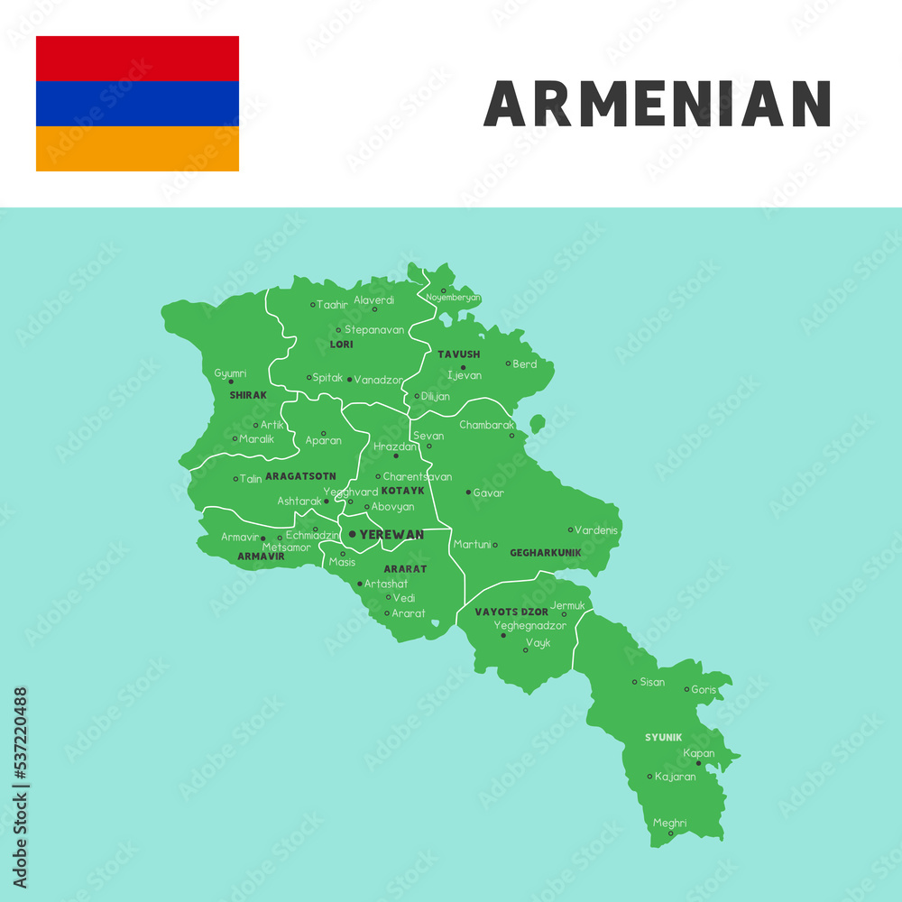 province name in Armenian map and flag vector