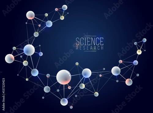Vector molecules scientific chemistry and physics theme vector abstract background, micro and nano science and technology theme, atoms and microscopic particles.