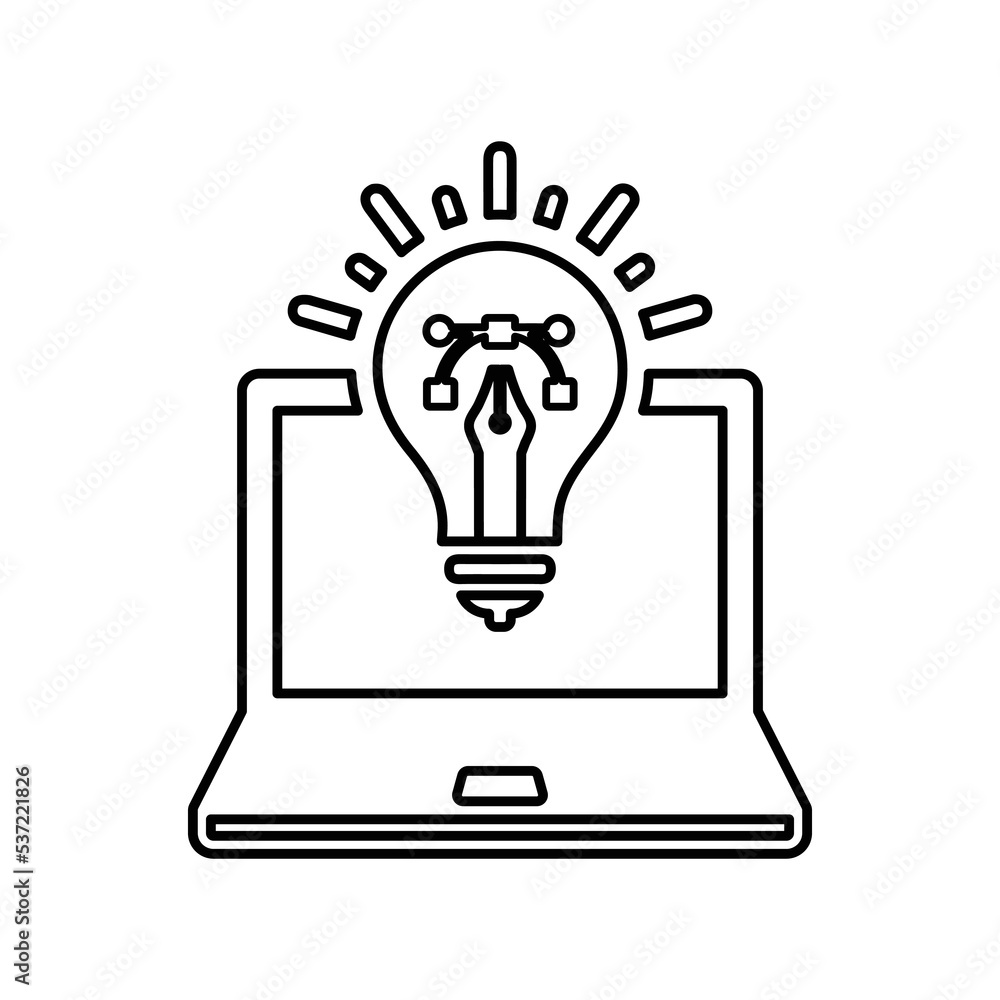 Online, bulb, creative, design outline icon. Line art sketch. Online, bulb, creative, design outline icon. Line art sketch.