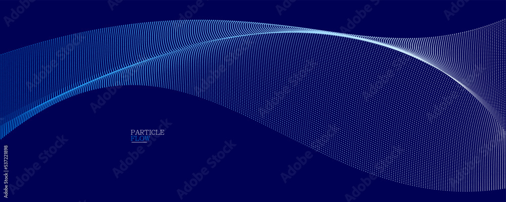 Dark blue airy particles flow vector design, abstract background with wave of flowing dots array, digital futuristic illustration, nano technology theme. Dark blue airy particles flow vector design, abstract background with wave of flowing dots array, digital futuristic illustration, nano technology theme.