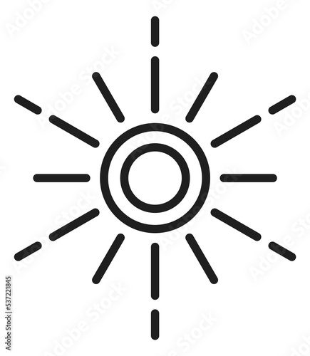 Sun icon in linear style. Shining star rays