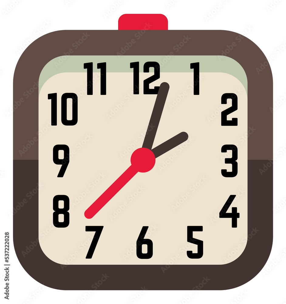 Alarm time device with square clock face. Flat icon Alarm time device with square clock face. Flat icon