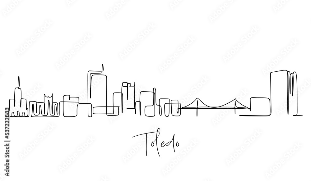 Single line drawing of Toledo Ohio city USA . Illustration hand drawn style design for business and tourism concept. Modern simple line art city image.