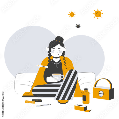 Illustration of an ill girl