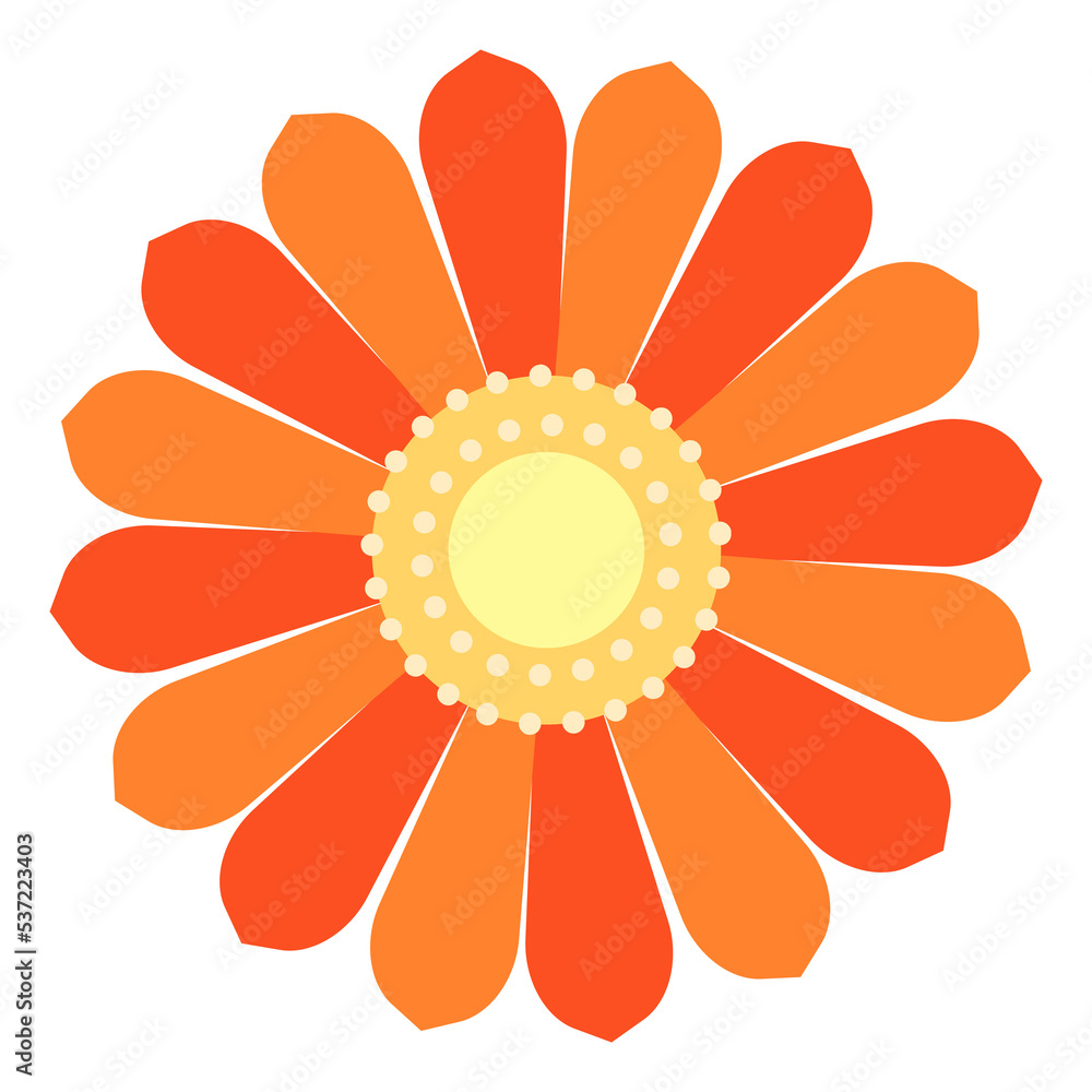 Flower icon. Bright red and orange petals. Round nature bloom symbol Flower icon. Bright red and orange petals. Round nature bloom symbol