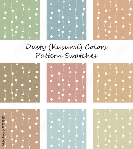 ゆがんだ線とドットのくすみカラーシームレスパターン背景（壁紙）