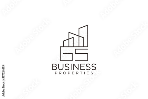 Real estate logo house skyscraper roof window line style G S initial letter building icon symbol