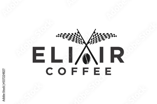 Checkered flag race coffee cafe logo design elixir coffee icon symbol food drink sports car garage
