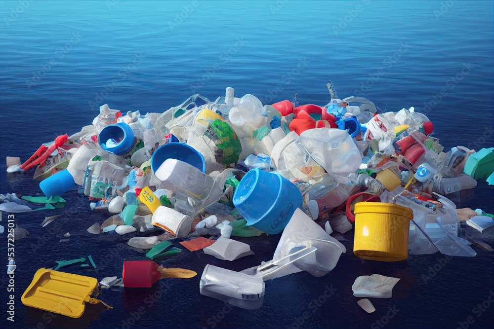 Closeup of garbage on the ocean. Environmental disaster concept