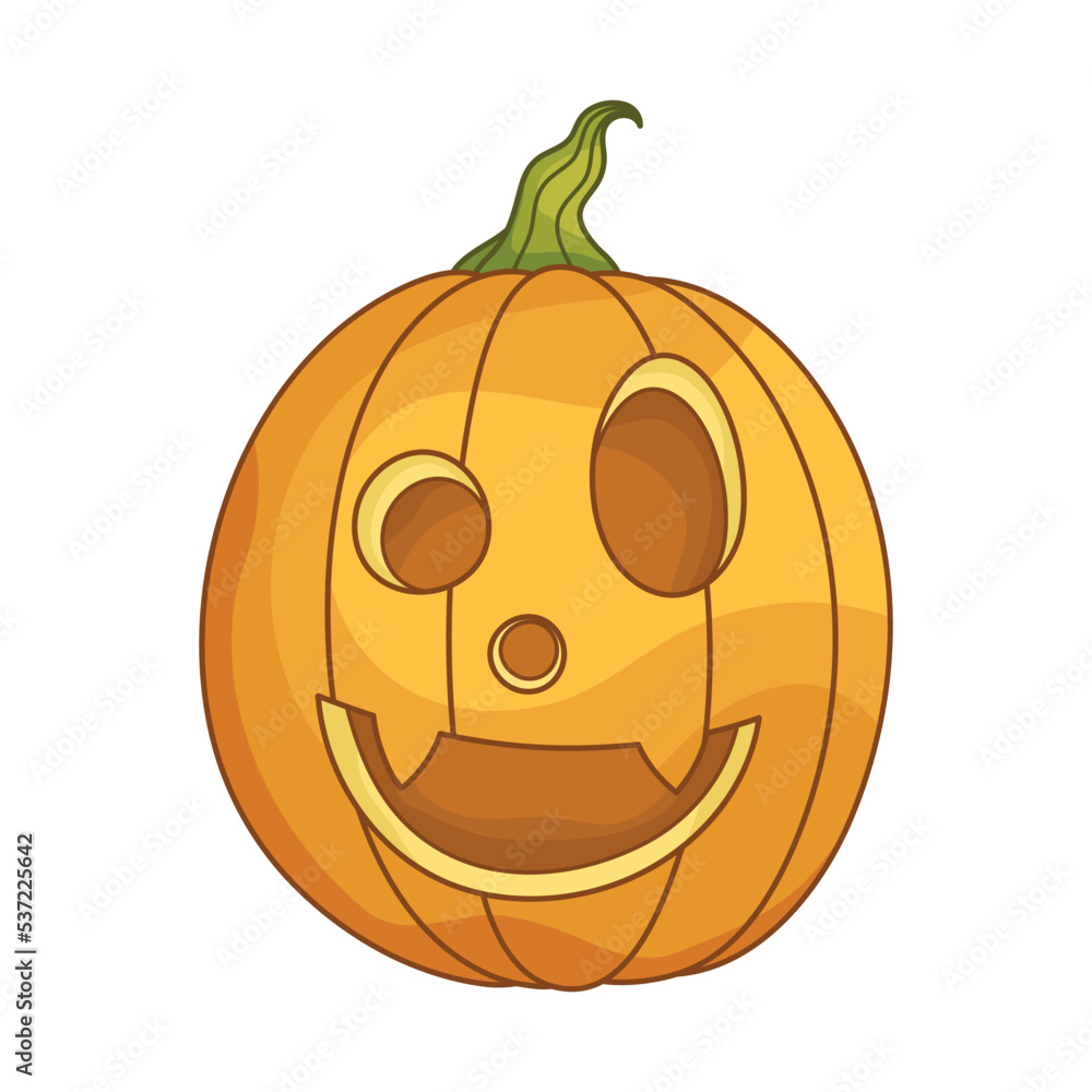 Happy pumpkin head. Funny jackolantern. Cartoon character for