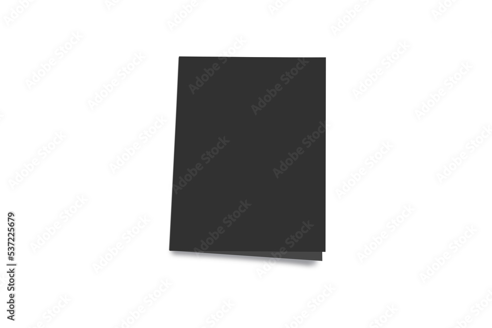 Black folded invitation card mockup isolated on white background. 3d rendering. Black folded invitation card mockup isolated on white background. 3d rendering.