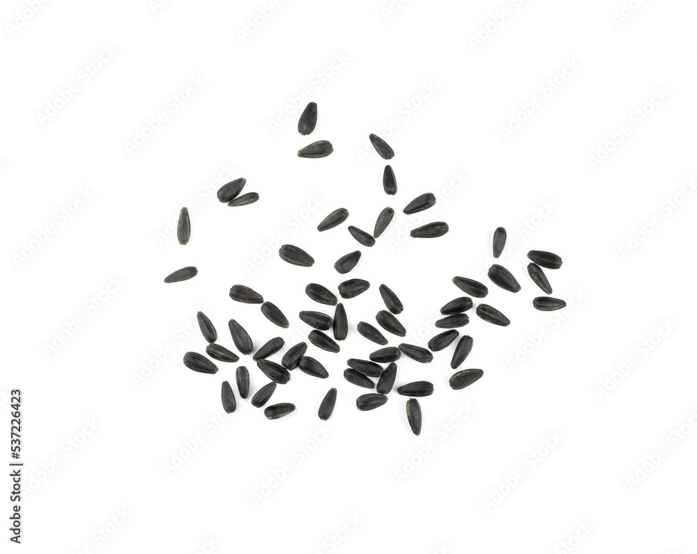 Sunflower Seeds Group, Black Seeds Isolated Top View