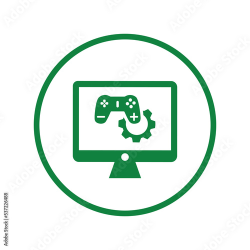 Online, marketing, game, development icon. Green vector sketch.