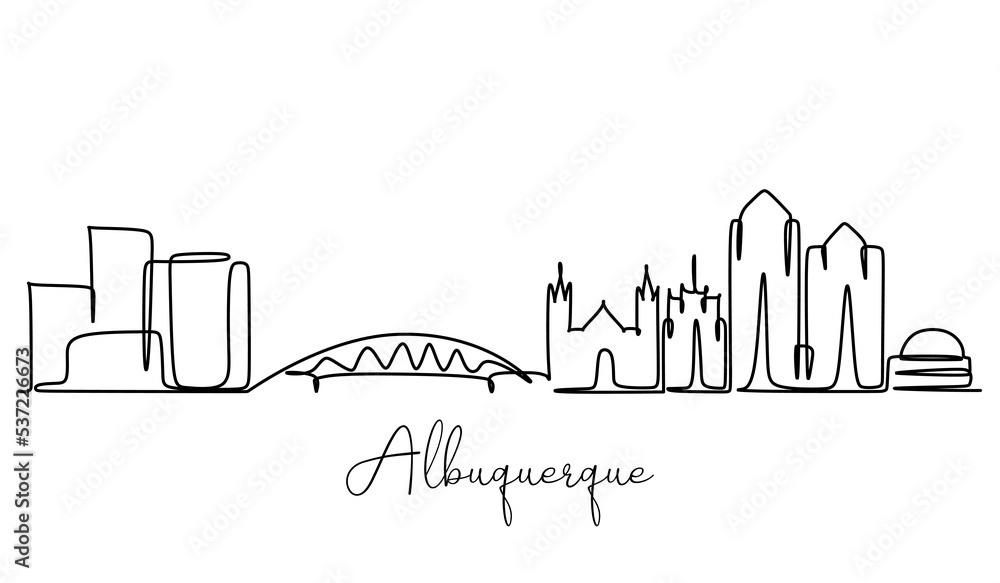 Single line drawing of Albuquerque USA. Illustration hand drawn style design for business and tourism concept. Modern simple line art city image.
