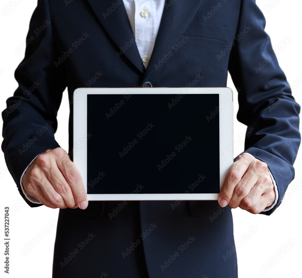 Business man in formal suit holding digital tablet computer in hand Business man in formal suit holding digital tablet computer in hand