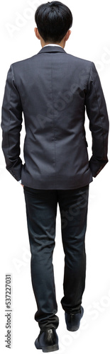 Rear view of young asian business man in formal suit