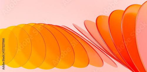 3d orange glass matte circles rendering illustration. Creative abstract background. Geometric shapes pattern. Vibrant clean circle scene wallpaper. Dynamic art futuristic design