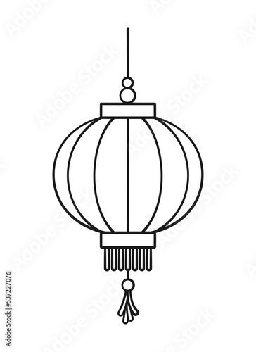 Chinese festival hanging lantern cartoon outline vector illustration. Traditional New year Asian red lamp. Coloring book page activity worksheet for kids.