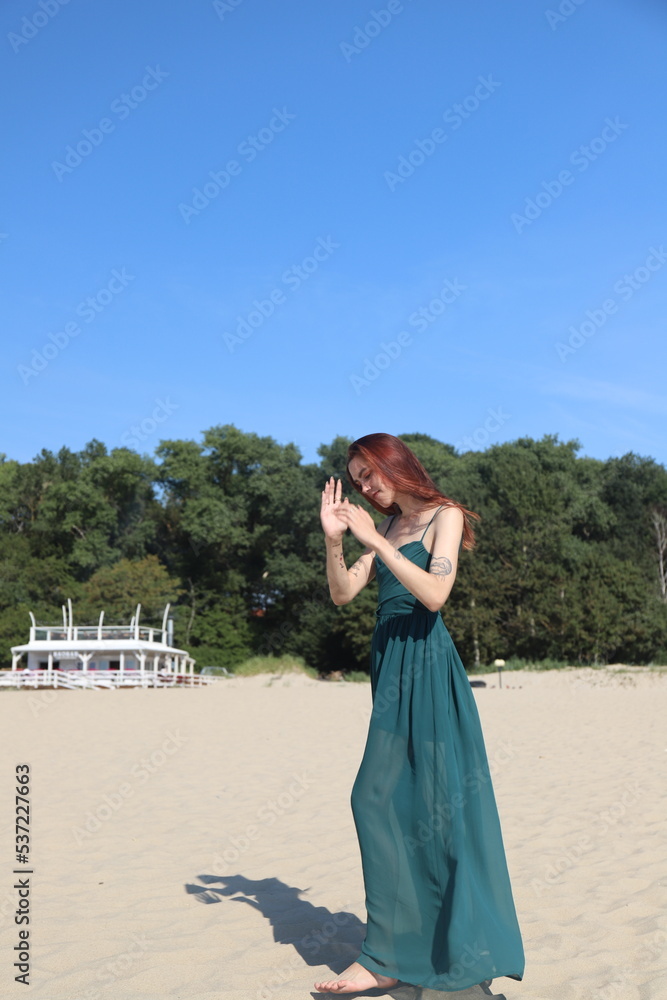 beautiful girl in a dress on the beach
