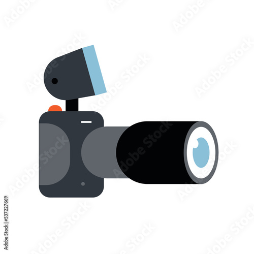 Photo camera with long lens, side view, illustration, vector