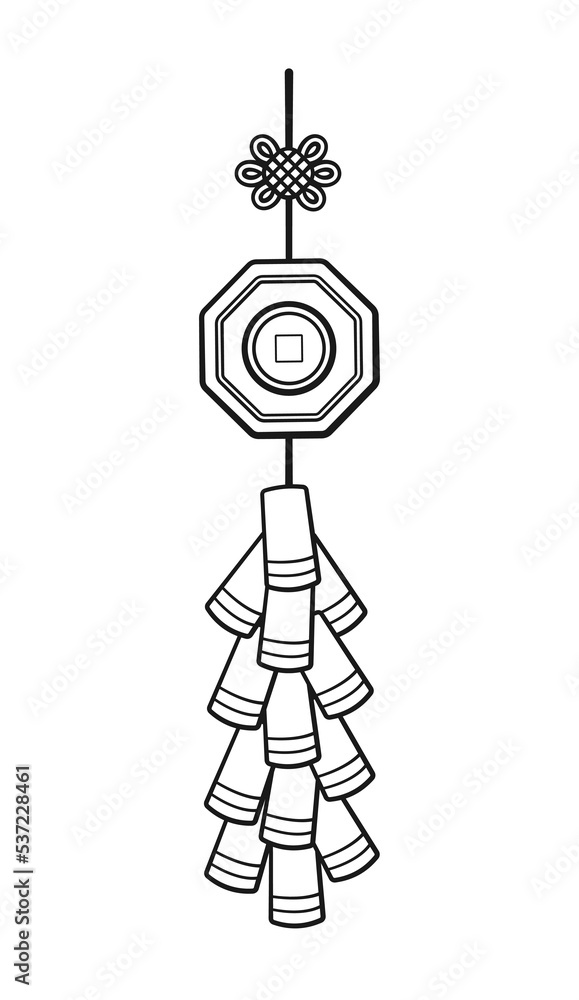 Naklejka premium Chinese new year firecrackers outline line art vector illustration. Celebration traditional fireworks hanging crackers.