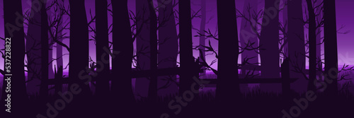 spooky forest landscape flat design vector illustration good for wallpaper, background, backdrop, banner, web, october, halloween and design template
