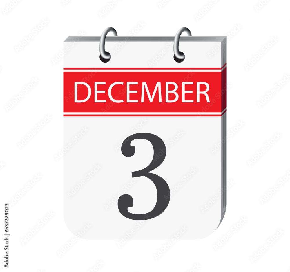 3 december calendar page. 3d one day calendar date appointment, event reminder illustration. 3 december calendar page. 3d one day calendar date appointment, event reminder illustration.